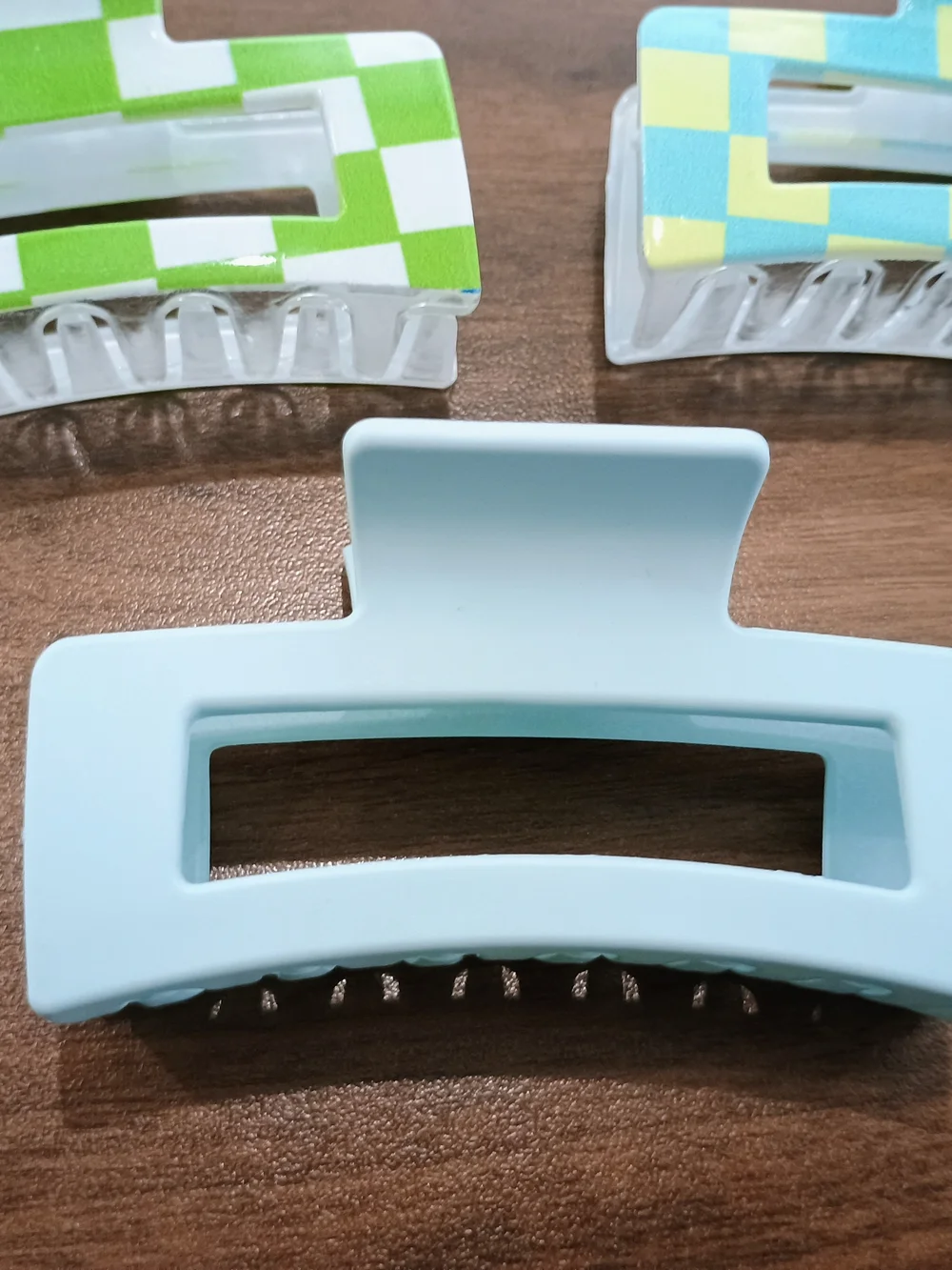Blue and Green Check Hair Claw Clips - Women's Hair Accessory